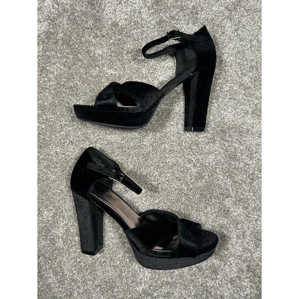 Torta Caliente Black Velvet Platform Sandals Block Heel Ankle Strap Womens 7M